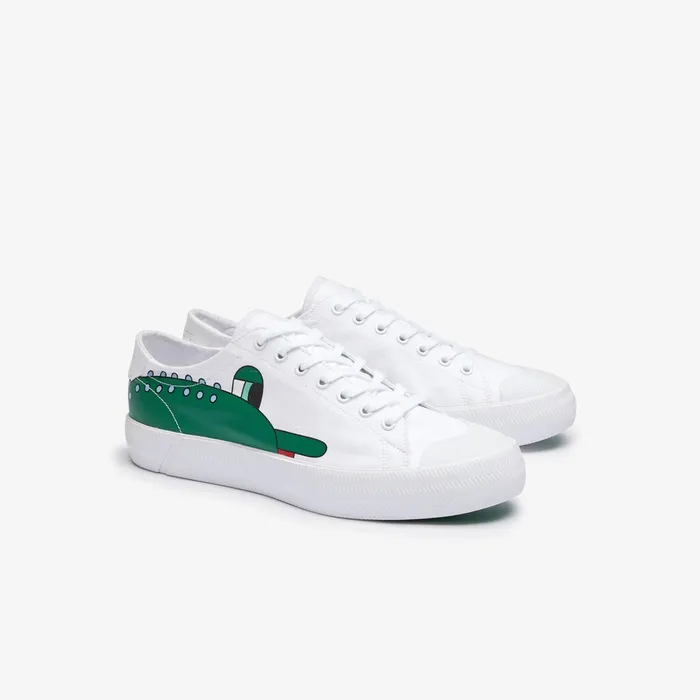 x Jeremyville Gripshot Canvas Trainers WhtGreen Mens Lacoste Sneakers For Sale