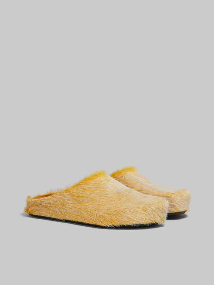Yellow Long Hair Calfskin Fussbett Sabot Men Marni Fussbett Sabot