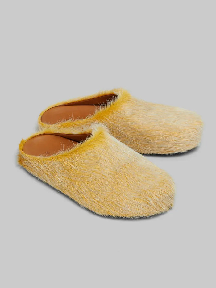 Yellow Long Hair Calfskin Fussbett Sabot Men Marni Fussbett Sabot