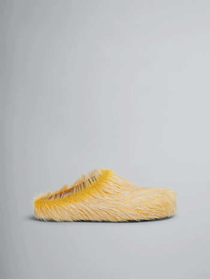 Yellow Long Hair Calfskin Fussbett Sabot Women Marni Flats