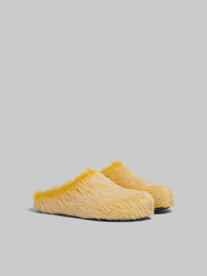 Yellow Long Hair Calfskin Fussbett Sabot Women Marni Flats