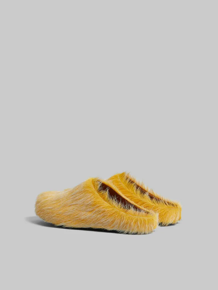 Yellow Long Hair Calfskin Fussbett Sabot Women Marni Flats