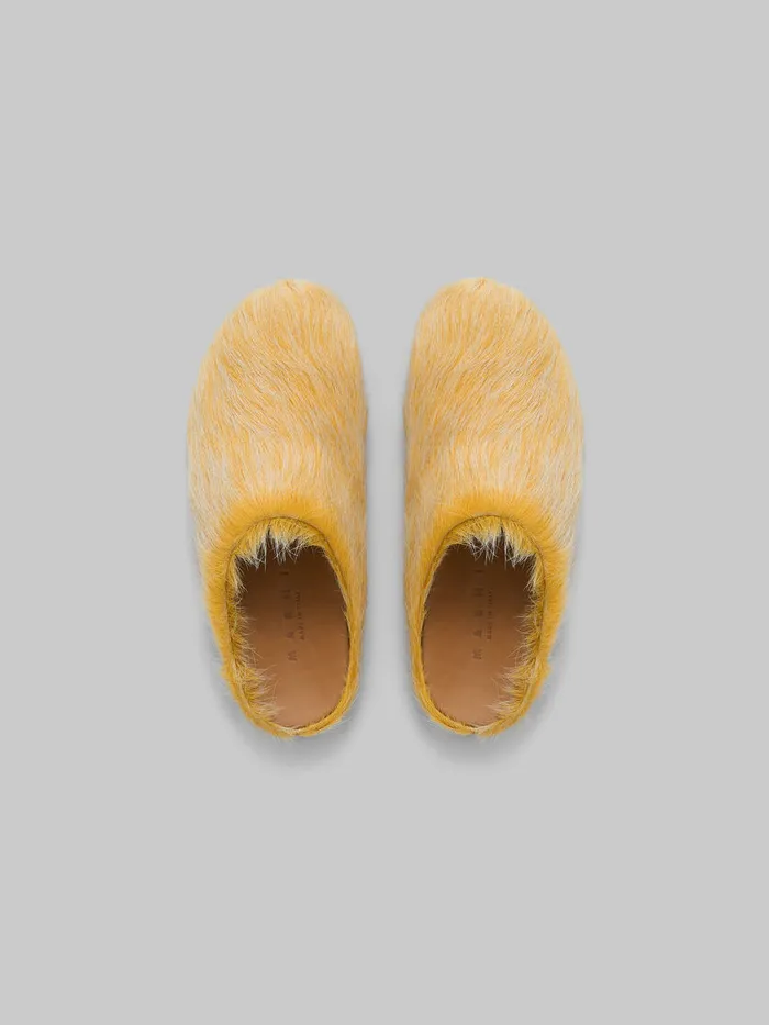 Yellow Long Hair Calfskin Fussbett Sabot Women Marni Flats