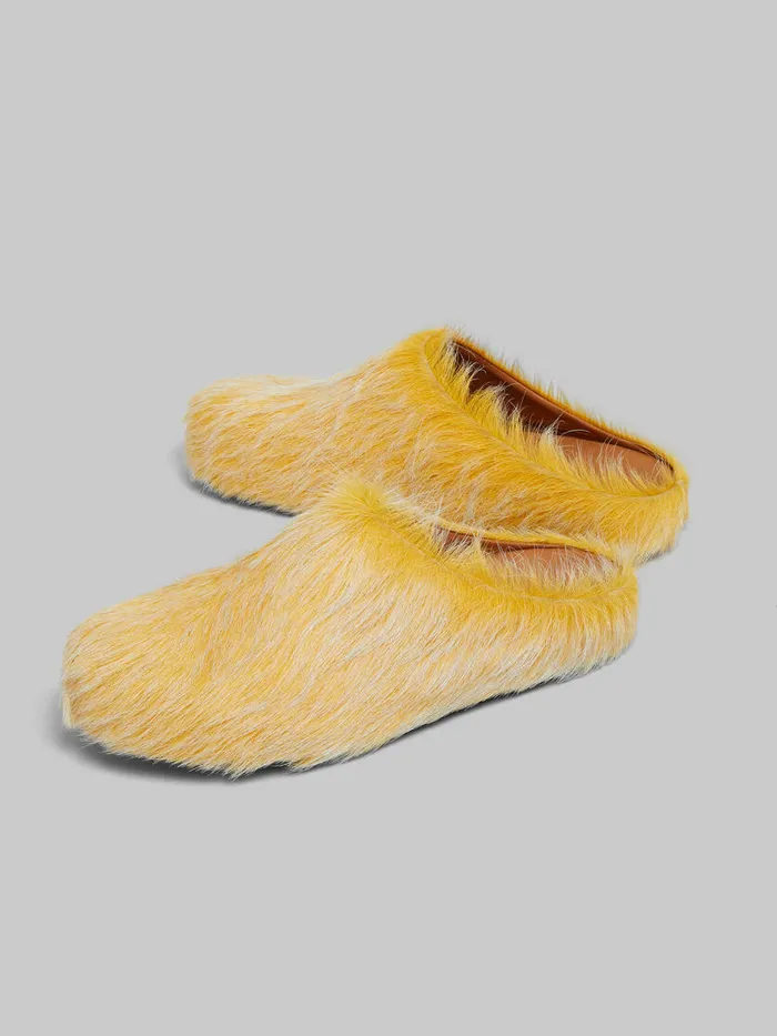 Yellow Long Hair Calfskin Fussbett Sabot Women Marni Flats