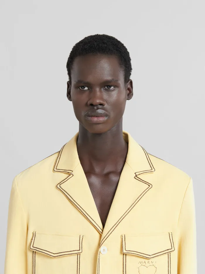 Yellow Organic Denim Blazer With Contrast Stitching Men Marni Coats and Jackets