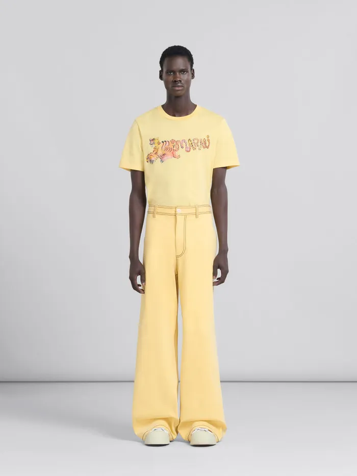 Yellow Organic Denim Trousers With Contrast Stitching Men Marni Pants