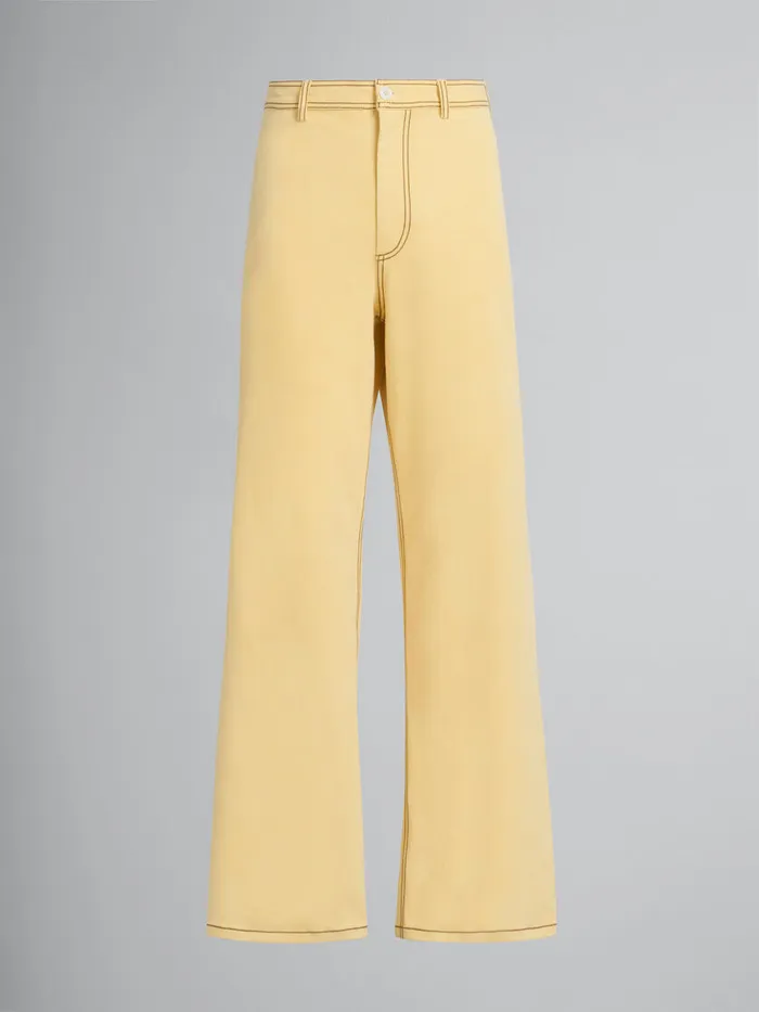 Yellow Organic Denim Trousers With Contrast Stitching Men Marni Pants