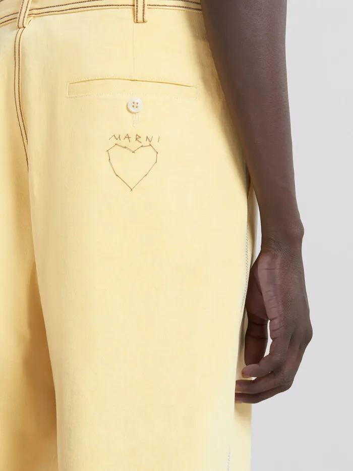 Yellow Organic Denim Trousers With Contrast Stitching Men Marni Pants