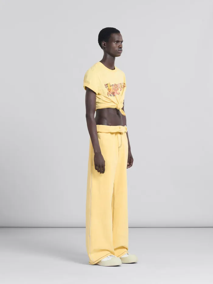 Yellow Organic Denim Trousers With Contrast Stitching Men Marni Pants