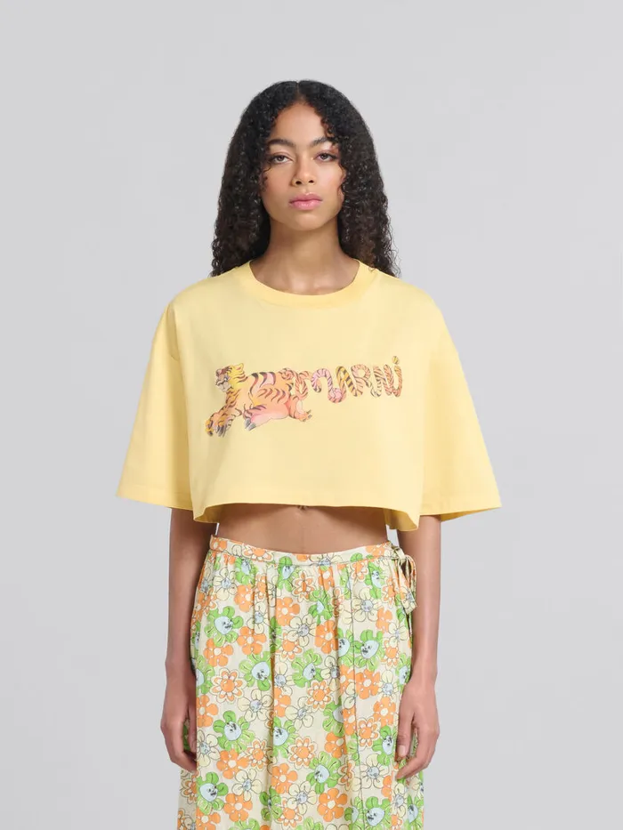 Yellow Organic Jersey Cropped Tshirt With Print Women Marni Tops and TShirts