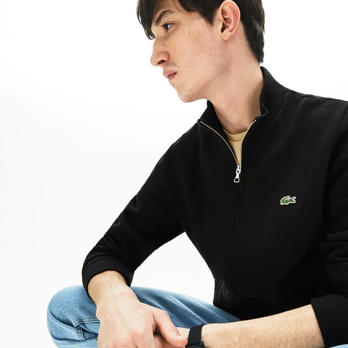 Zip Fleece Sweatshirt Black Mens Lacoste Sweatshirts Gift for Friend