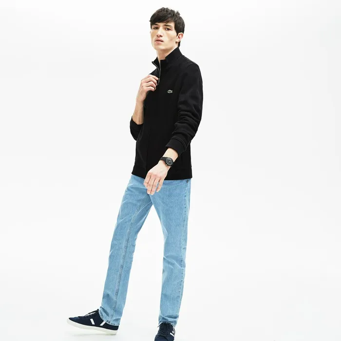 Zip Fleece Sweatshirt Black Mens Lacoste Sweatshirts Gift for Friend