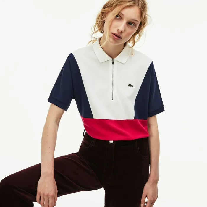 Zip Neck Colorblock Terrycloth Piqu Polo WhiteNavy BlueRed Womens Lacoste Polos Gift Ideas Zip Neck Colorblock Terrycloth Piqu Polo WhiteNavy BlueRed Womens Lacoste Polos Gift Ideas
