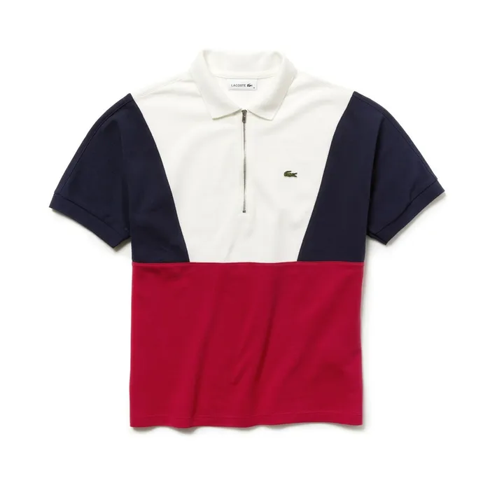 Zip Neck Colorblock Terrycloth Piqu Polo WhiteNavy BlueRed Womens Lacoste Polos Gift Ideas
