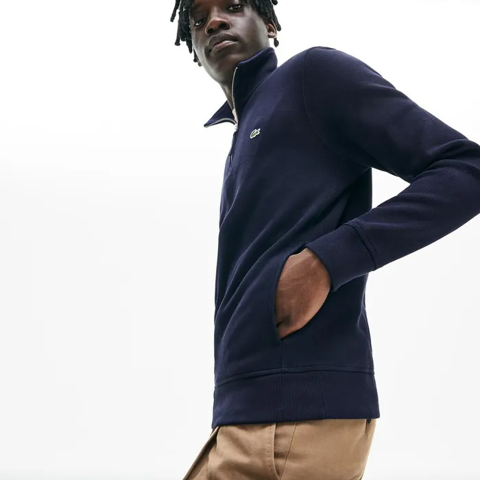 Zip StandUp Collar Ribbed Sweatshirt Navy Blue Mens Lacoste Sweatshirts Shop Online