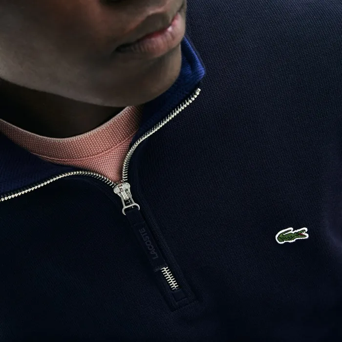 Zip StandUp Collar Ribbed Sweatshirt Navy Blue Mens Lacoste Sweatshirts Shop Online