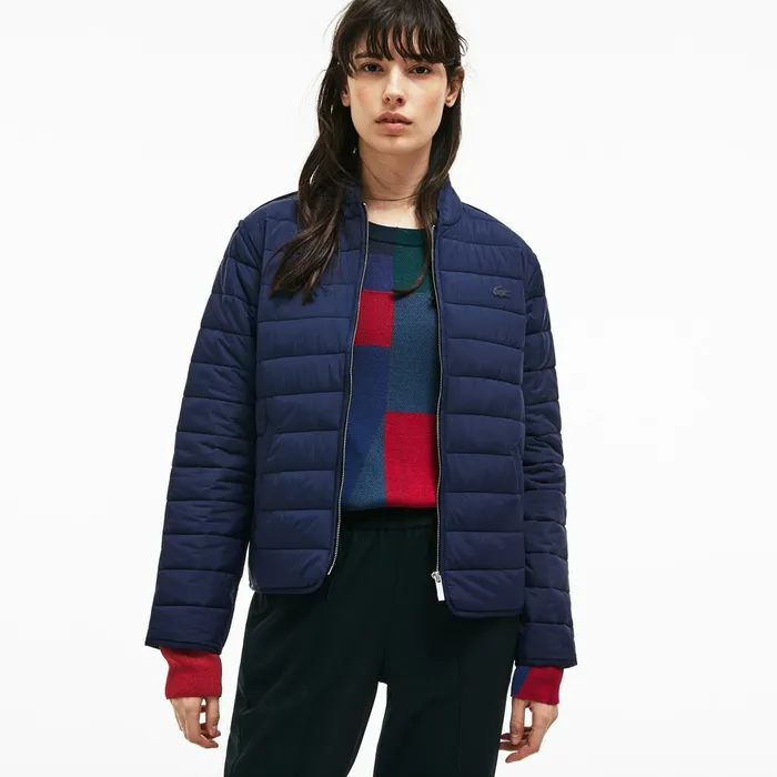 Zippered Quilted Soft Taffeta Jacket Navy Blue Womens Lacoste Jackets and Coats For Sale Zippered Quilted Soft Taffeta Jacket Navy Blue Womens Lacoste Jackets and Coats For Sale