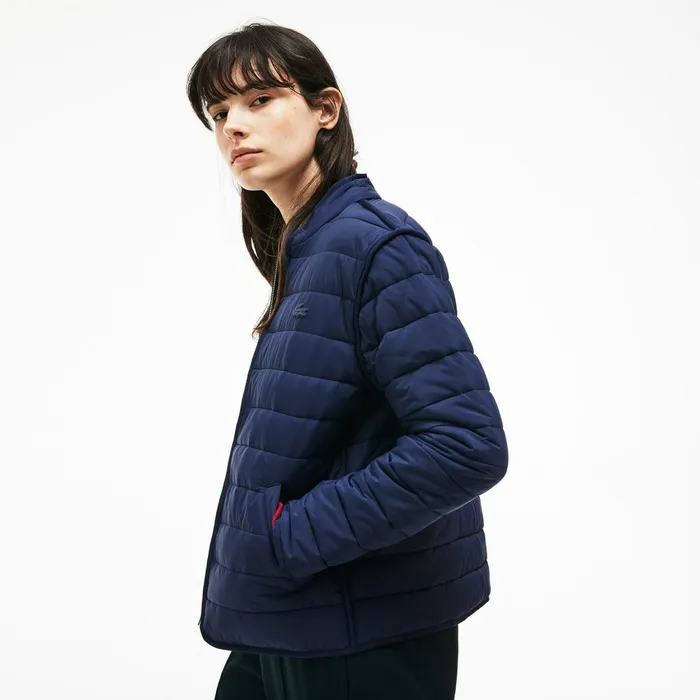 Zippered Quilted Soft Taffeta Jacket Navy Blue Womens Lacoste Jackets and Coats For Sale
