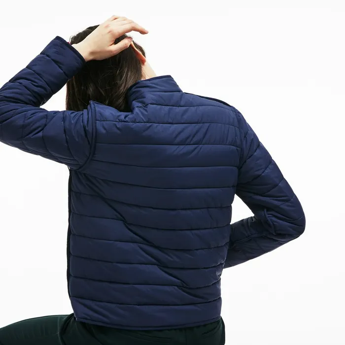 Zippered Quilted Soft Taffeta Jacket Navy Blue Womens Lacoste Jackets and Coats For Sale