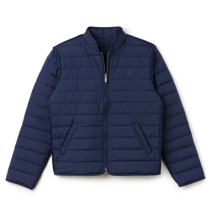 Zippered Quilted Soft Taffeta Jacket Navy Blue Womens Lacoste Jackets and Coats For Sale