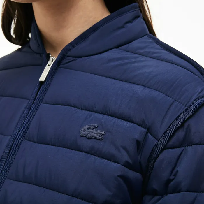 Zippered Quilted Soft Taffeta Jacket Navy Blue Womens Lacoste Jackets and Coats For Sale