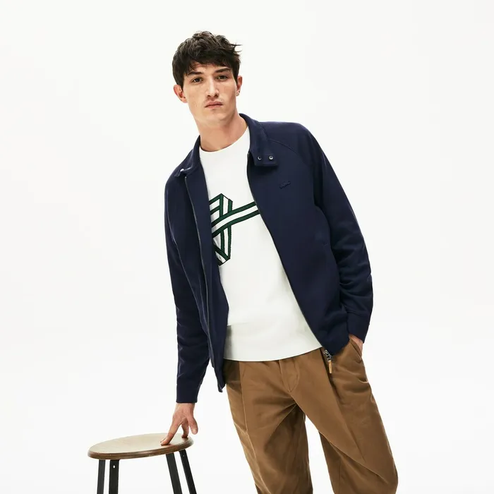 Zippered Solid Sweatshirt Navy BlueKhaki Green Mens Lacoste Sweatshirts USA