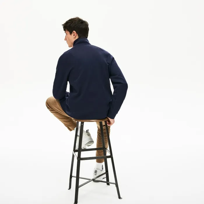 Zippered Solid Sweatshirt Navy BlueKhaki Green Mens Lacoste Sweatshirts USA