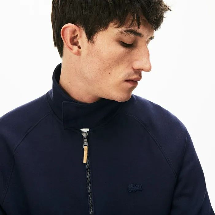 Zippered Solid Sweatshirt Navy BlueKhaki Green Mens Lacoste Sweatshirts USA
