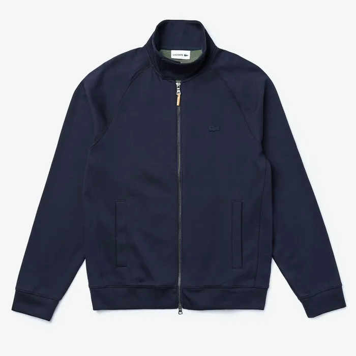 Zippered Solid Sweatshirt Navy BlueKhaki Green Mens Lacoste Sweatshirts USA