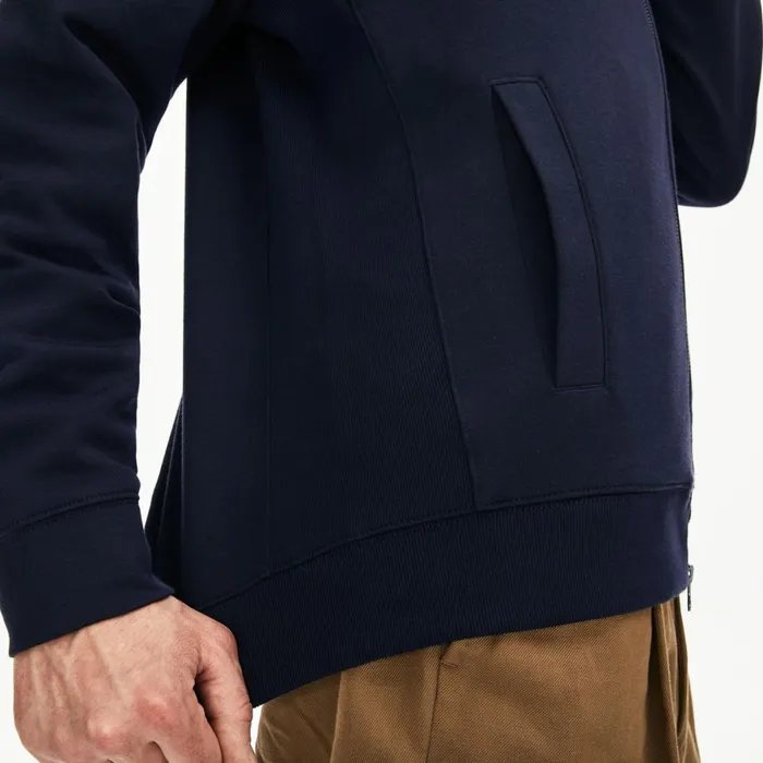 Zippered Solid Sweatshirt Navy BlueKhaki Green Mens Lacoste Sweatshirts USA