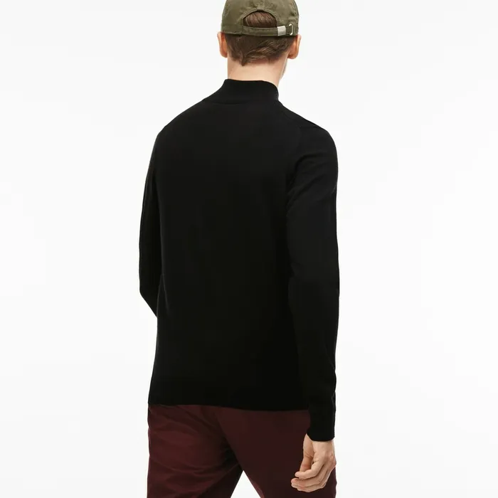 Zippered StandUp Collar Wool Jersey Sweater Black Mens Lacoste Sweaters Casaul